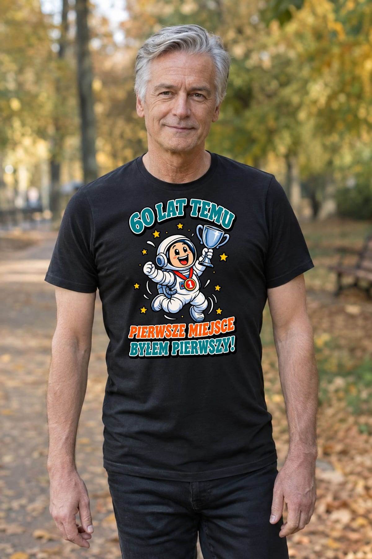 Koszulka męska czarna na 60 urodziny byłem pierwszy astronauta prezent, zdjęcie 8