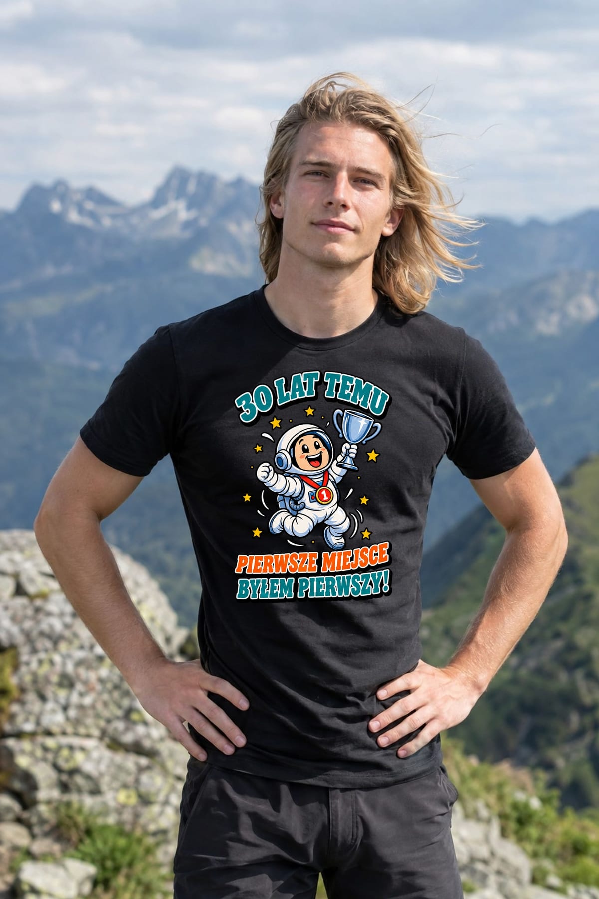Koszulka męska czarna na 30 urodziny astronauta byłem pierwszy prezent, zdjęcie 6