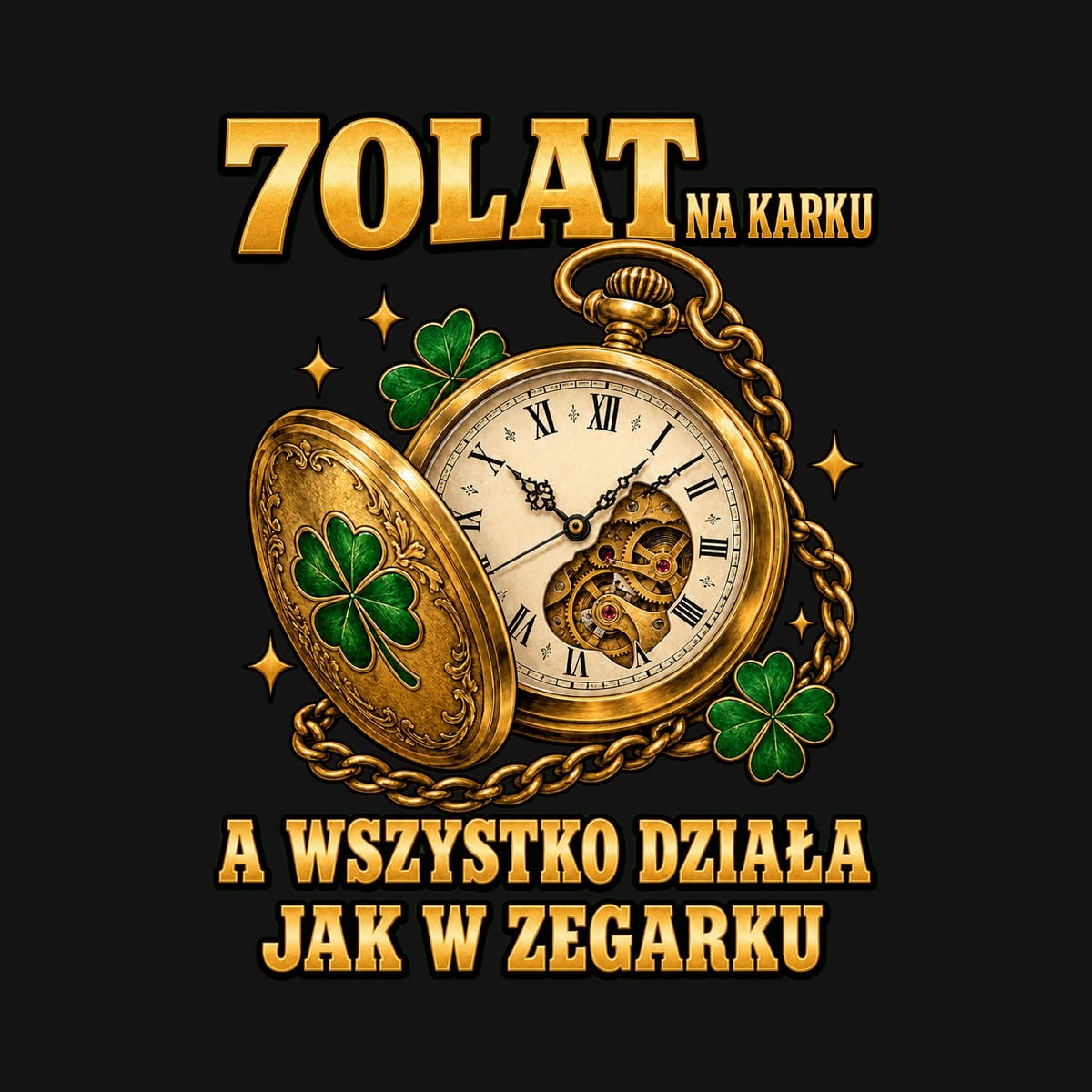 Koszulka męska czarna na 70 urodziny zegarek wszystko działa prezent, zdjęcie 2