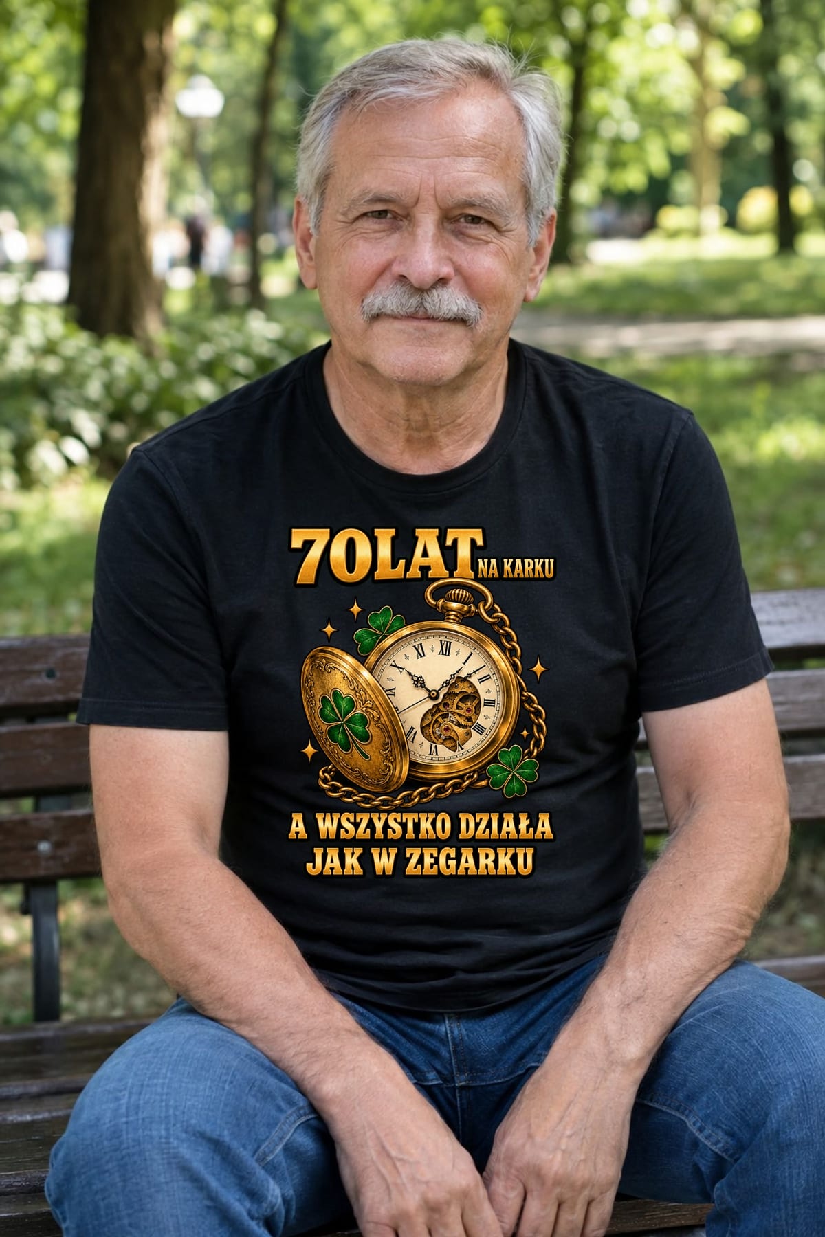 Koszulka męska czarna na 70 urodziny zegarek wszystko działa prezent, zdjęcie 3