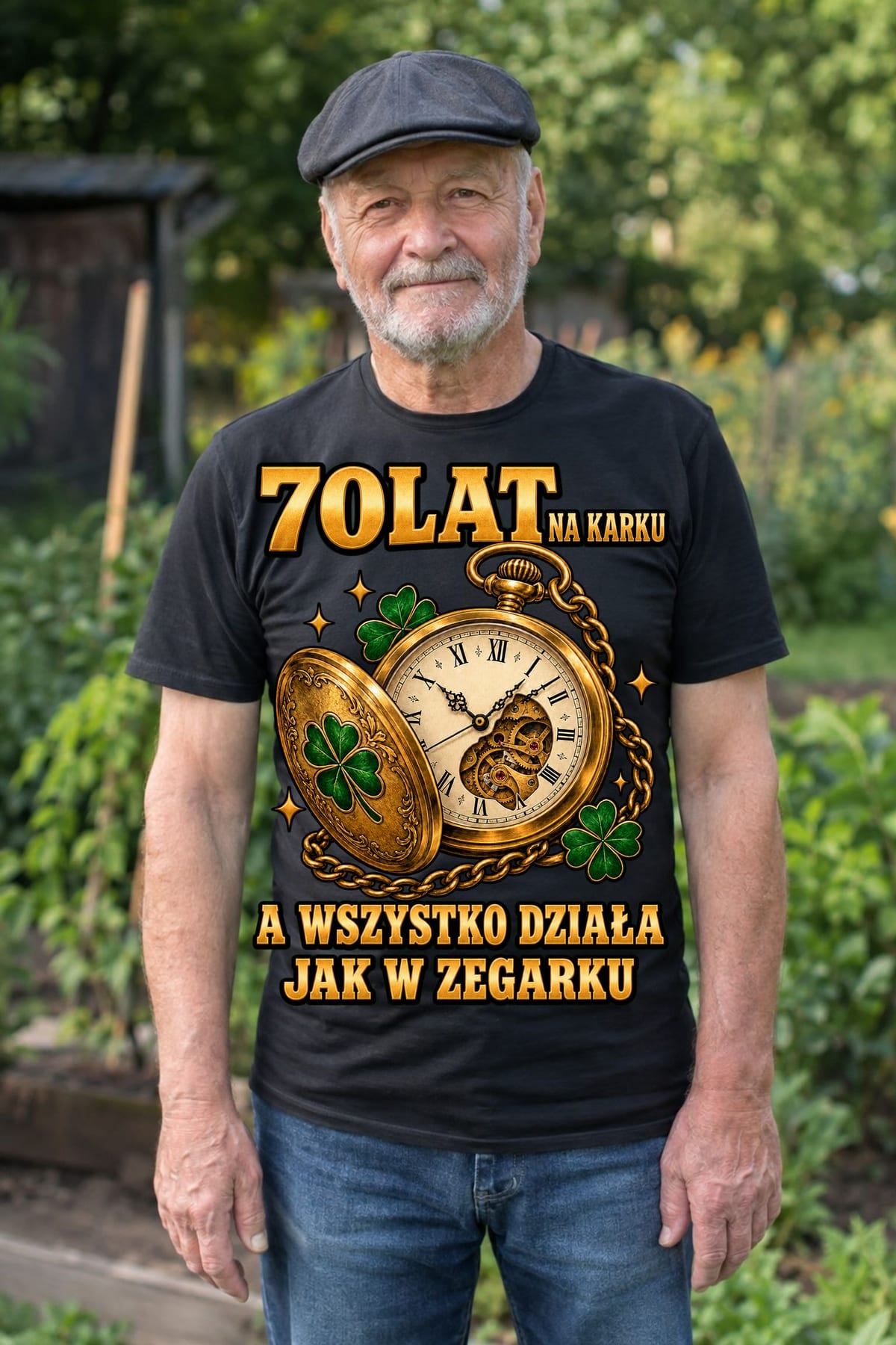 Koszulka męska czarna na 70 urodziny zegarek wszystko działa prezent, zdjęcie 5