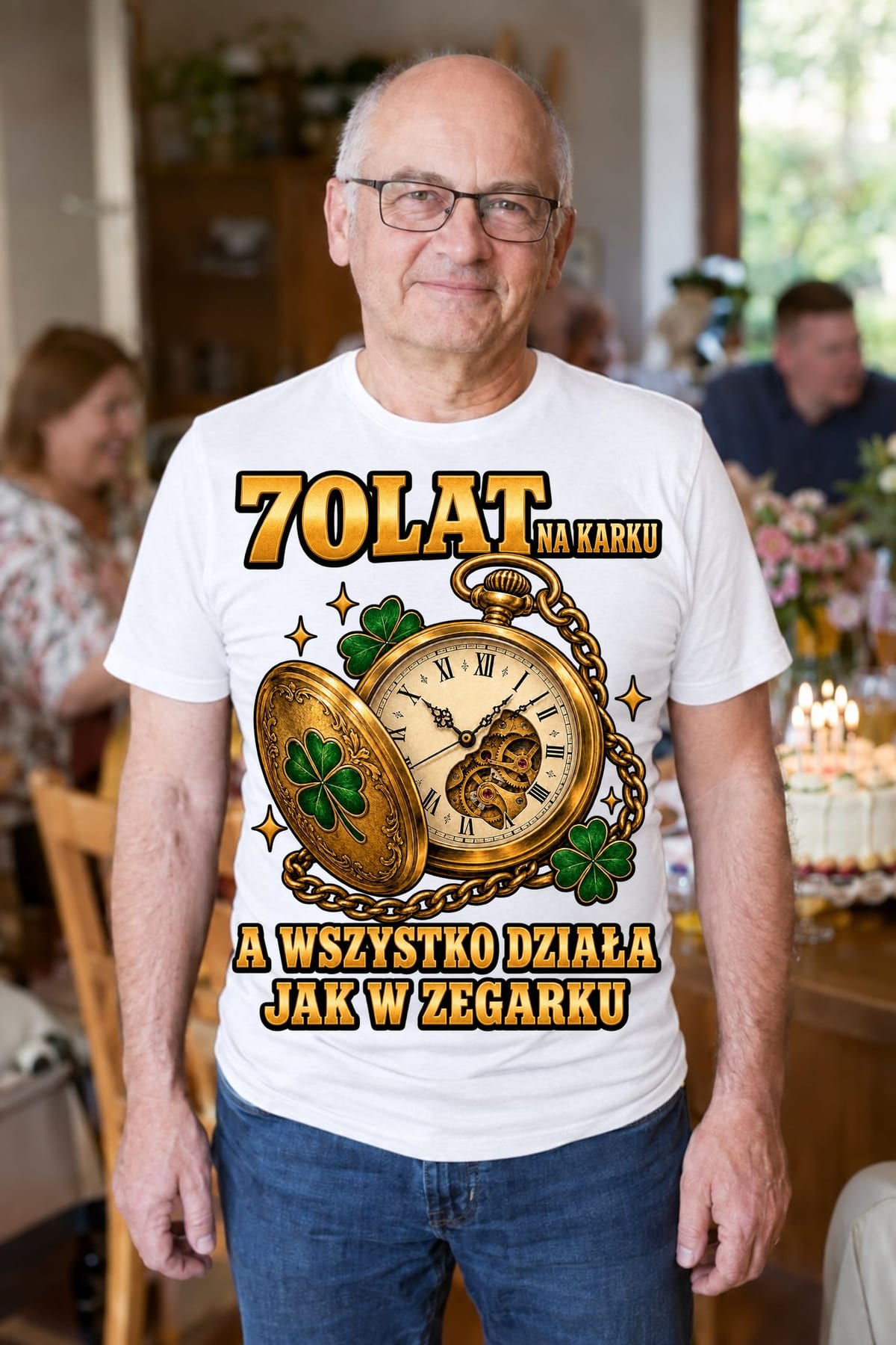 Koszulka męska biała na 70 urodziny zegarek wszystko działa prezent, zdjęcie 3