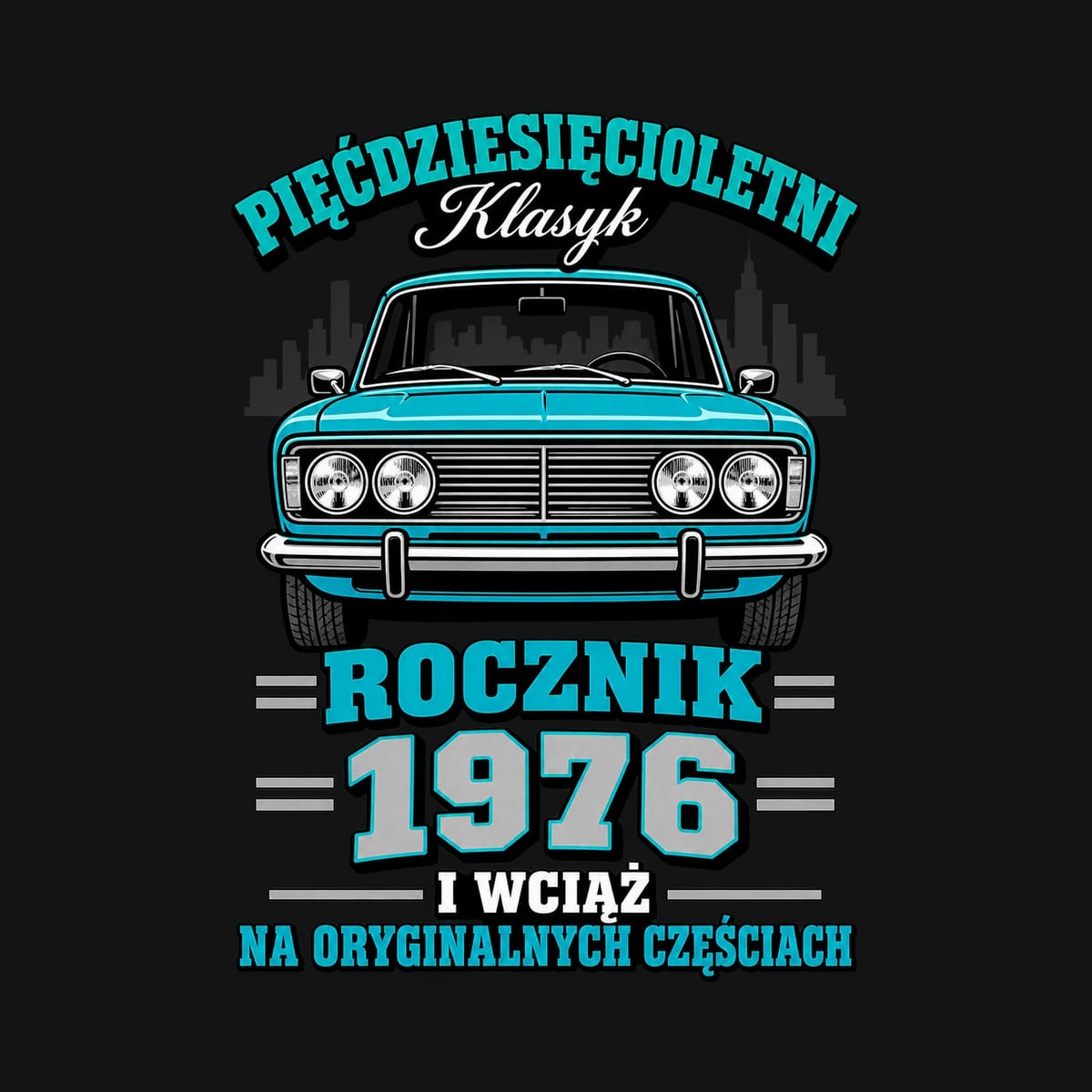 Koszulka męska czarna na 50 urodziny rocznik 1976 Duży Fiat prezent, zdjęcie 2