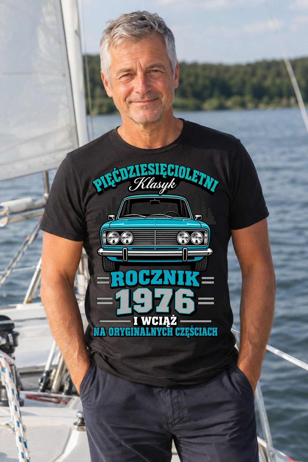 Koszulka męska czarna na 50 urodziny rocznik 1976 Duży Fiat prezent, zdjęcie 5