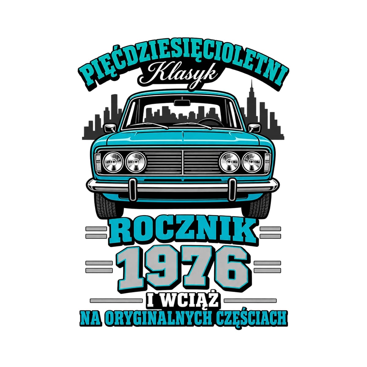 Koszulka męska biała na 50 urodziny rocznik 1976 Duży Fiat prezent, zdjęcie 2