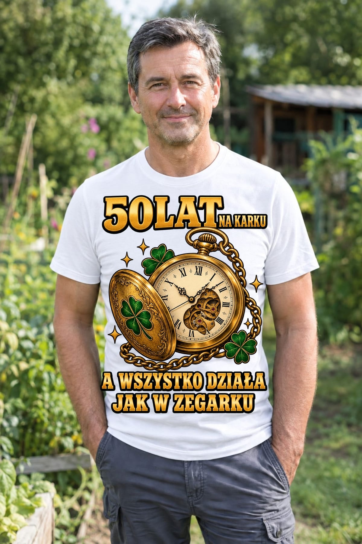 Koszulka męska biała na 50 urodziny 50 lat na karku prezent, zdjęcie 4