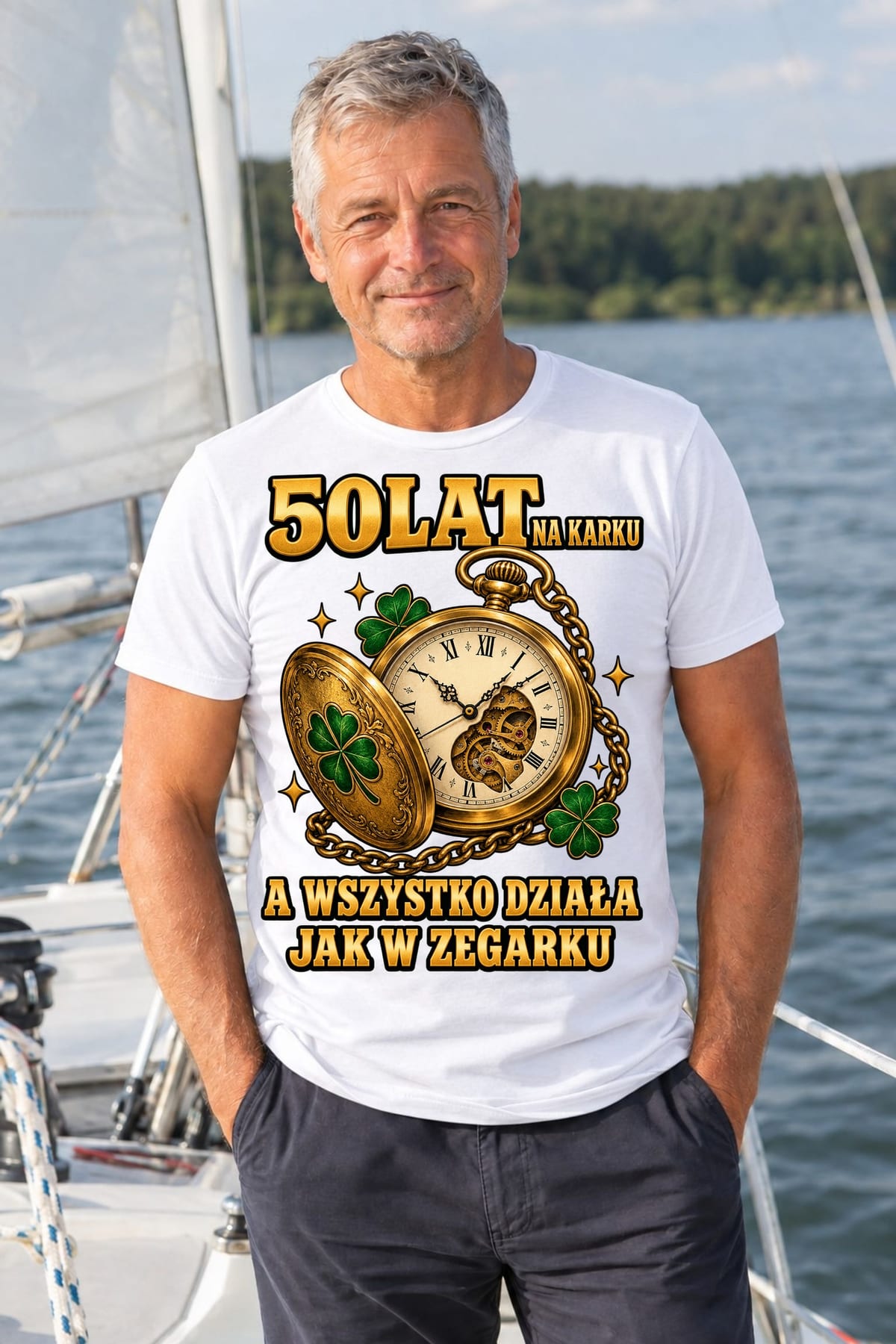 Koszulka męska biała na 50 urodziny 50 lat na karku prezent, zdjęcie 5