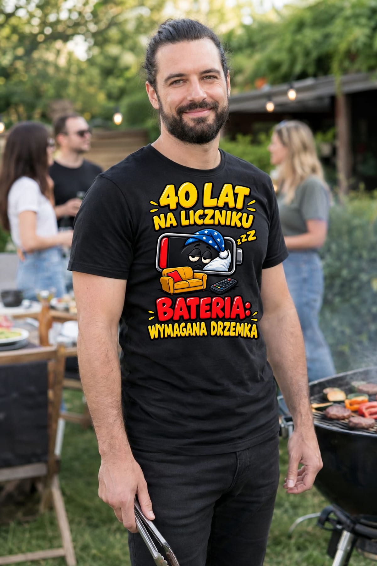 Koszulka męska czarna na 40 urodziny bateria wymagana drzemka prezent, zdjęcie 4