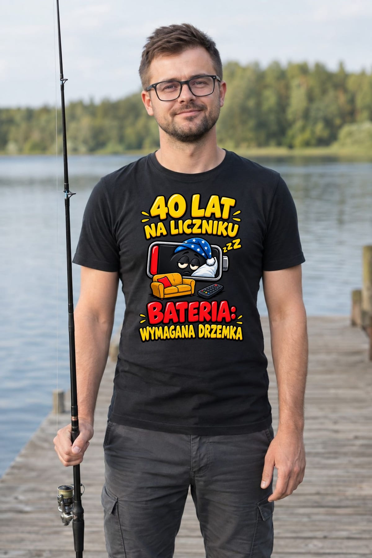 Koszulka męska czarna na 40 urodziny bateria wymagana drzemka prezent, zdjęcie 6