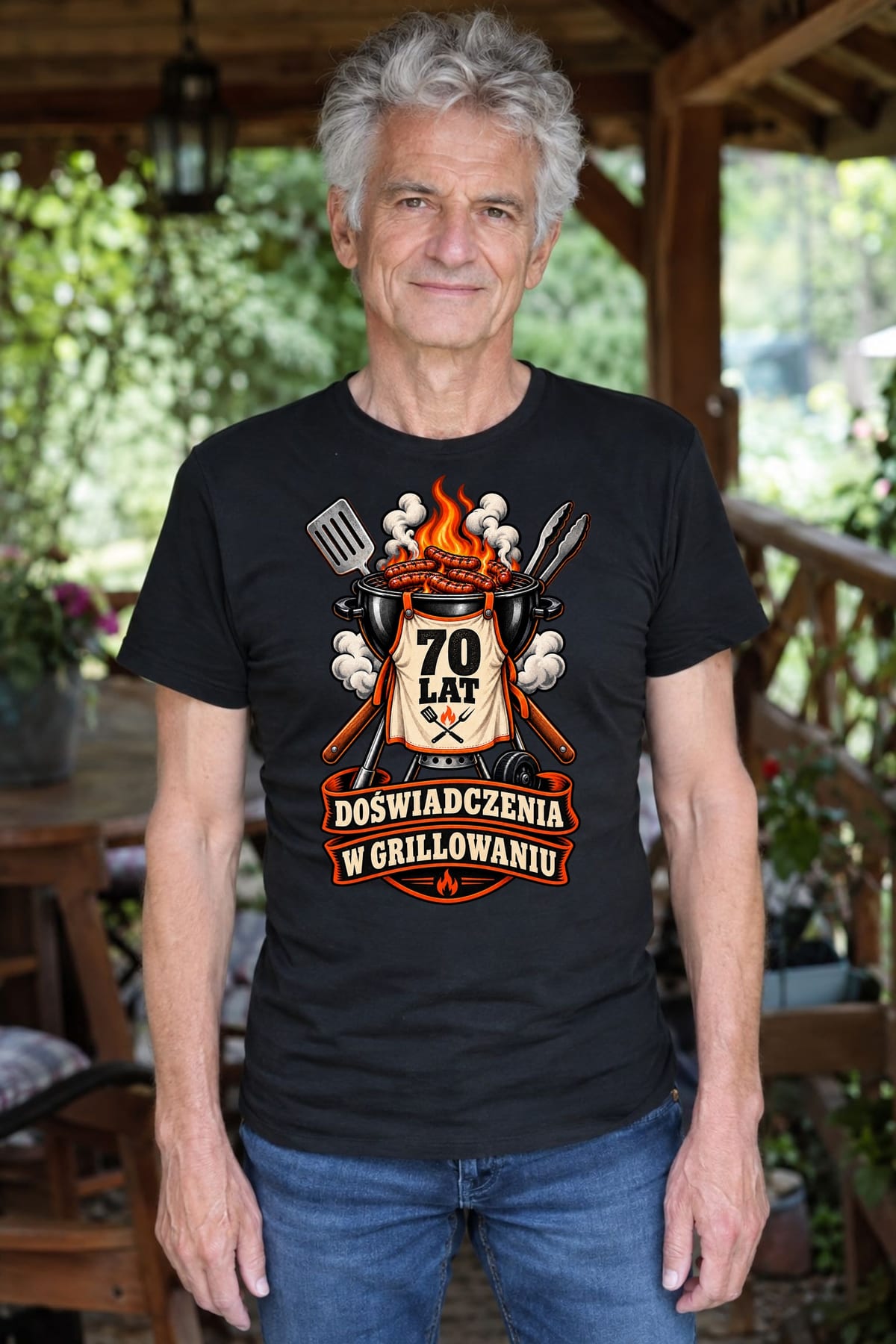 Koszulka męska czarna na 70 urodziny grill master prezent dla taty, zdjęcie 3