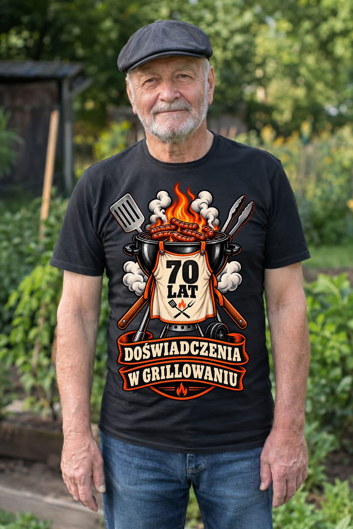 Koszulka męska czarna na 70 urodziny grill master prezent dla taty, zdjęcie 4