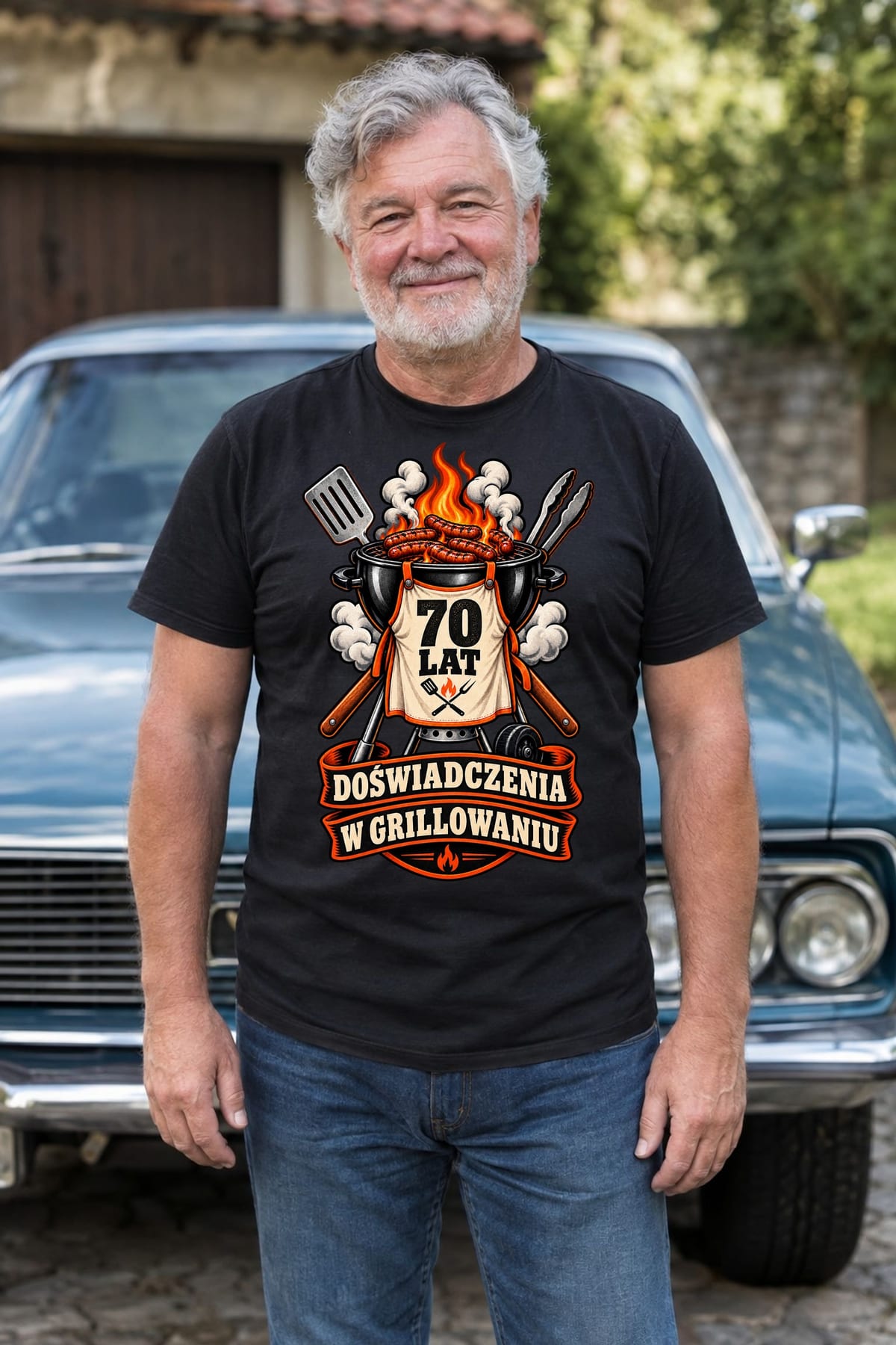Koszulka męska czarna na 70 urodziny grill master prezent dla taty, zdjęcie 6