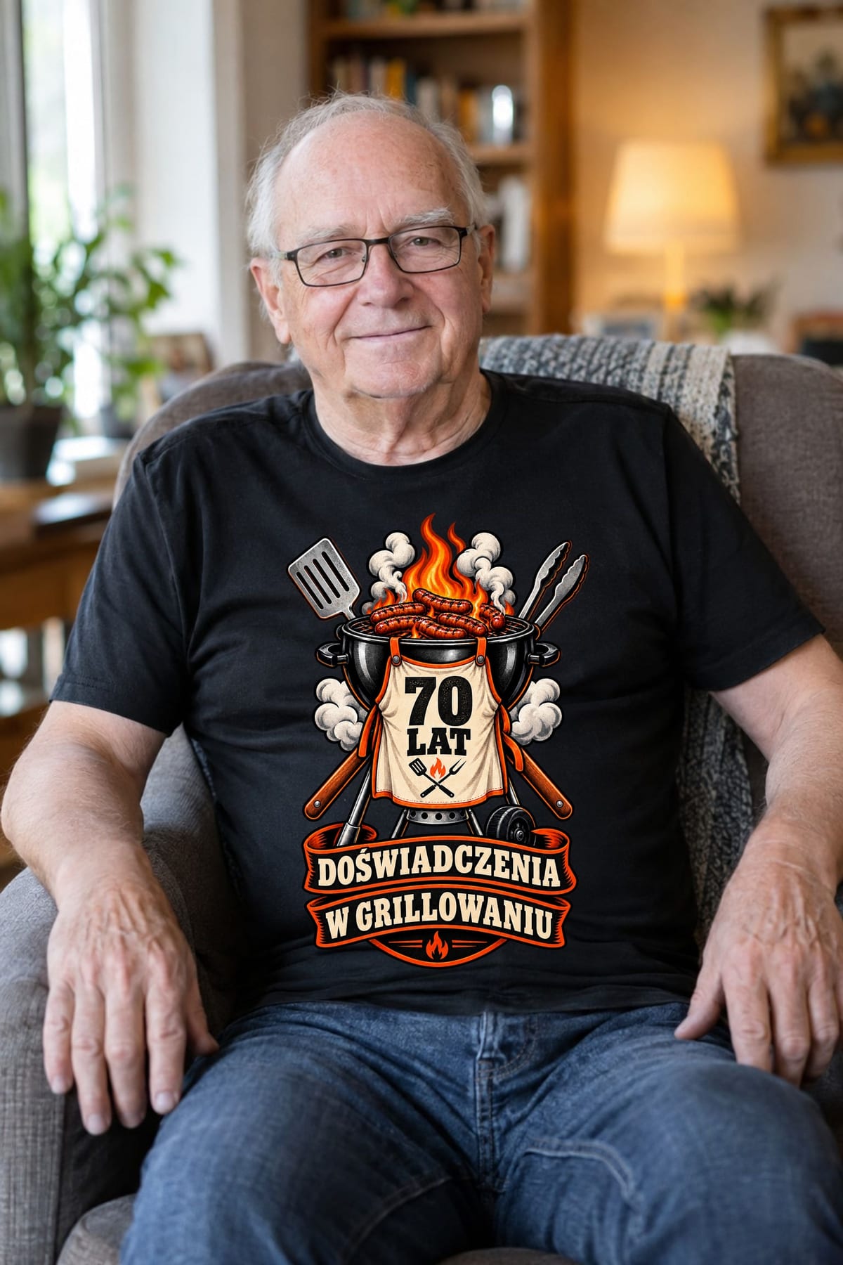 Koszulka męska czarna na 70 urodziny grill master prezent dla taty, zdjęcie 7