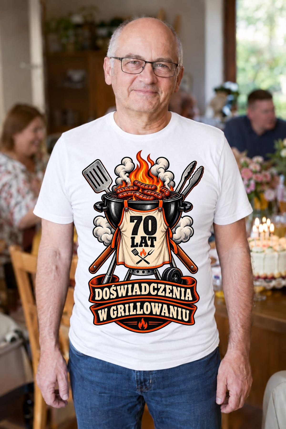 Koszulka męska biała na 70 urodziny grill master prezent dla dziadka, zdjęcie 3