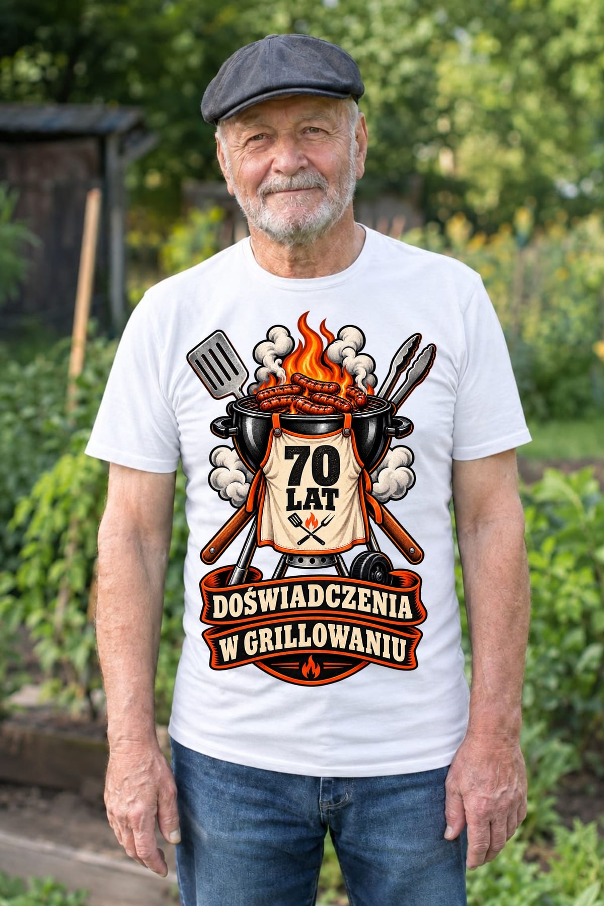 Koszulka męska biała na 70 urodziny grill master prezent dla dziadka, zdjęcie 5