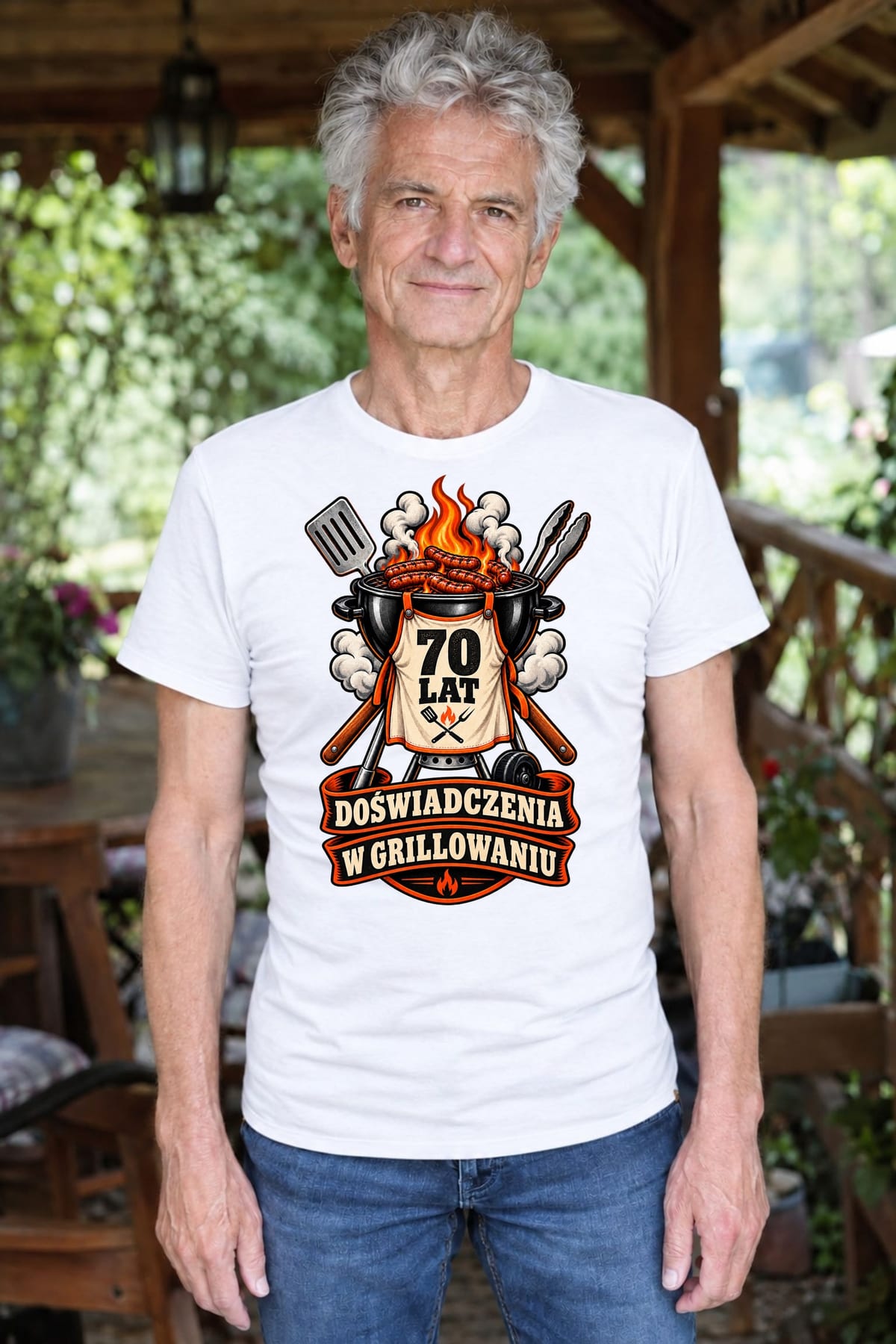Koszulka męska biała na 70 urodziny grill master prezent dla dziadka, zdjęcie 6