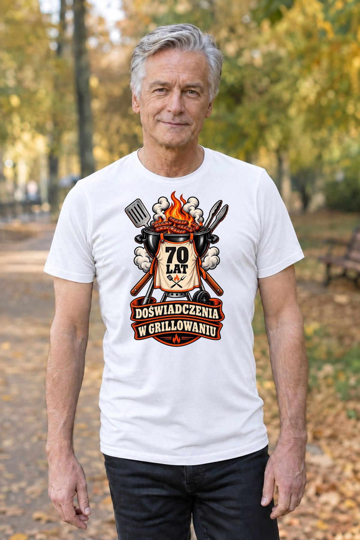 Koszulka męska biała na 70 urodziny grill master prezent dla dziadka, zdjęcie 7