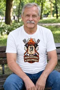Koszulka męska biała na 70 urodziny grill master prezent dla dziadka