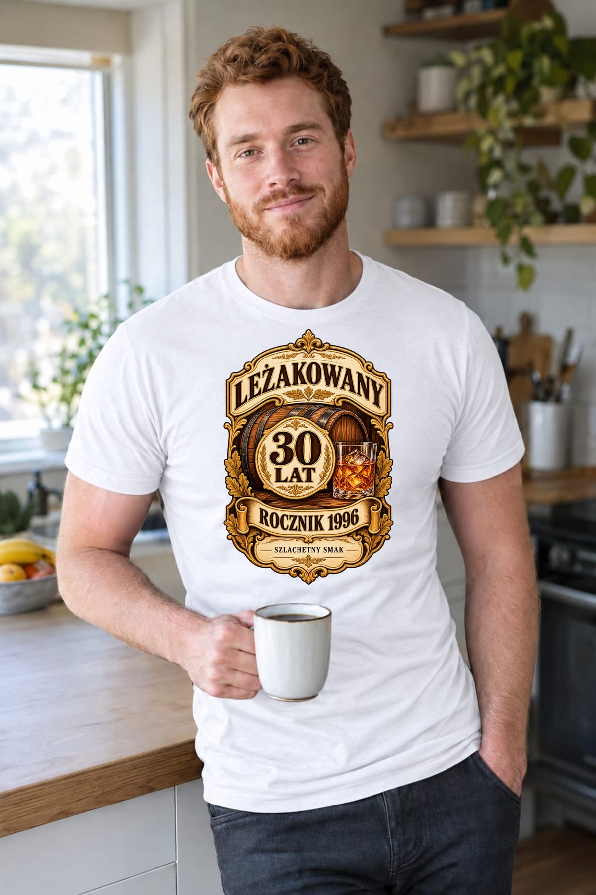 Koszulka męska biała na 30 urodziny leżakowany rocznik 1996 whisky prezent, zdjęcie 4