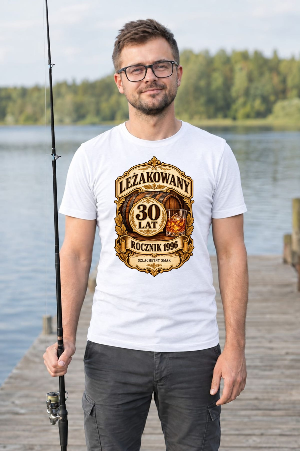 Koszulka męska biała na 30 urodziny leżakowany rocznik 1996 whisky prezent, zdjęcie 6