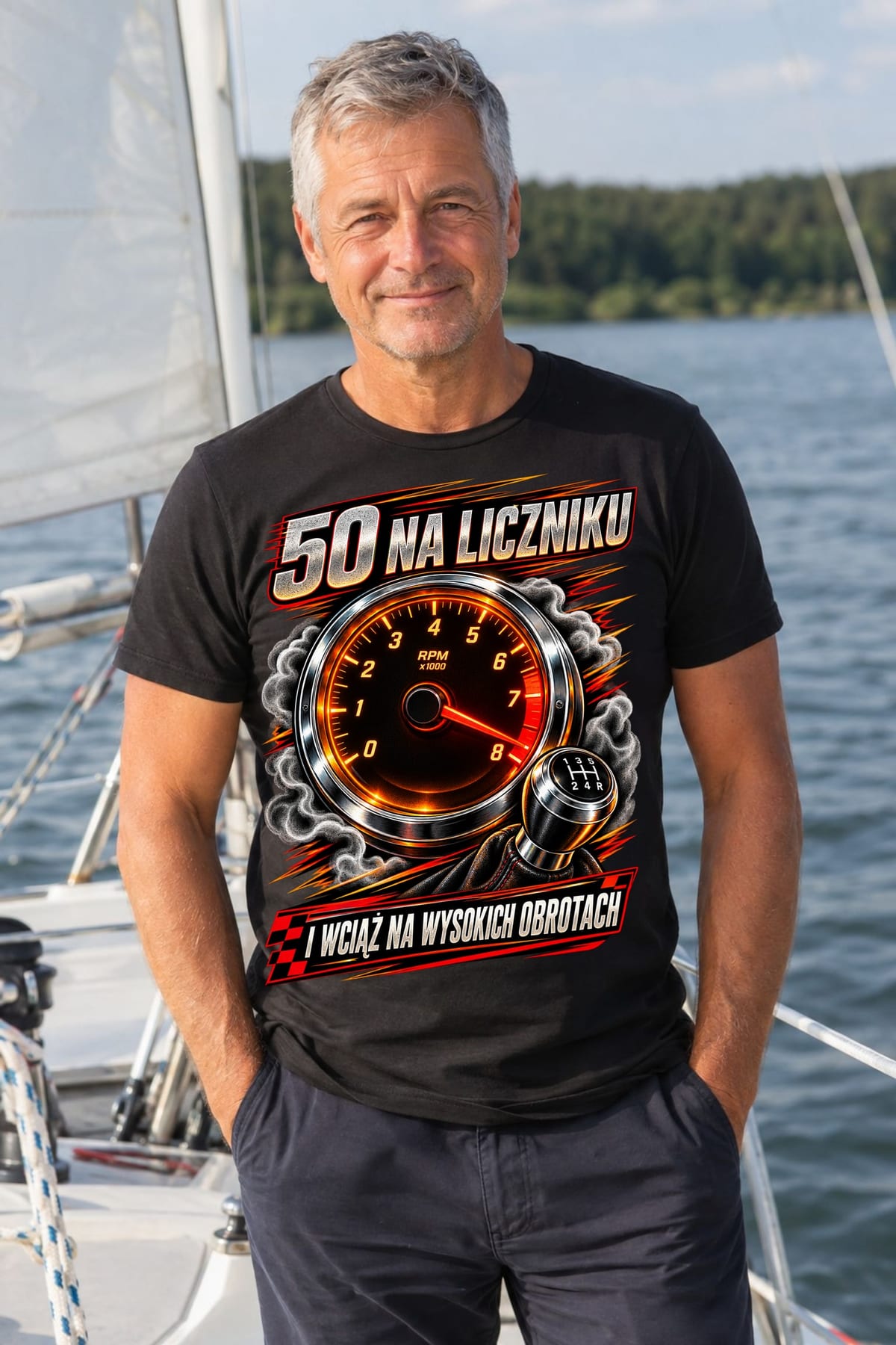 Koszulka męska czarna na 50 urodziny wysokie obroty kierowca prezent, zdjęcie 5