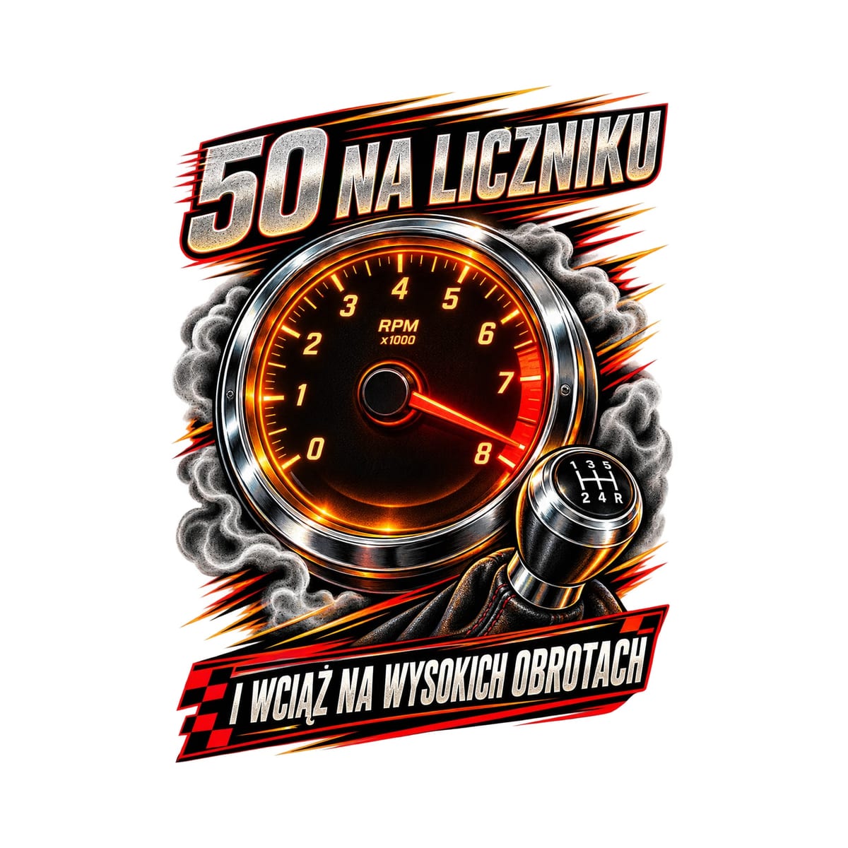 Koszulka męska biała na 50 urodziny wysokie obroty kierowca prezent, zdjęcie 2