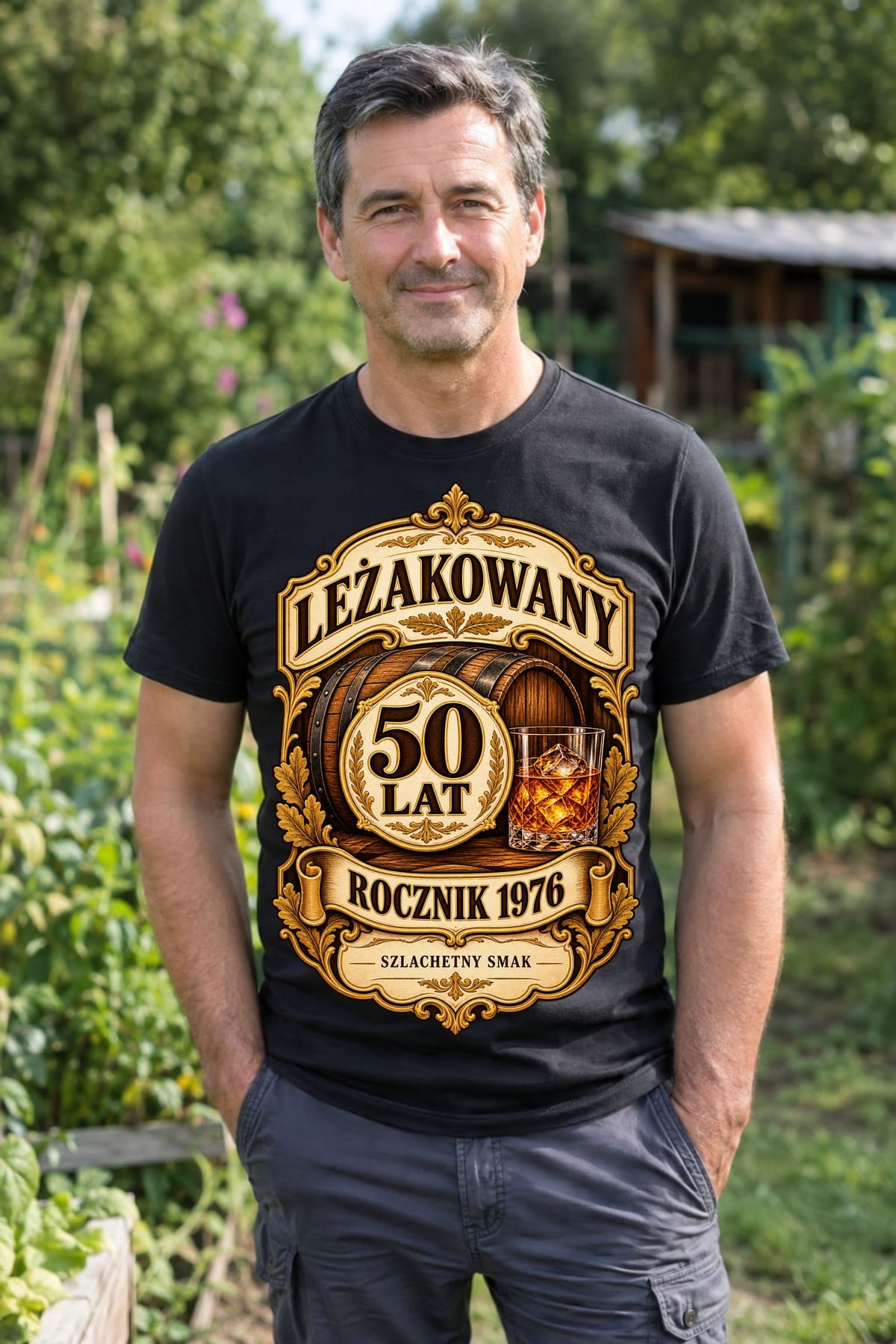 Koszulka męska czarna na 50 urodziny leżakowany rocznik 1976 whisky prezent, zdjęcie 4