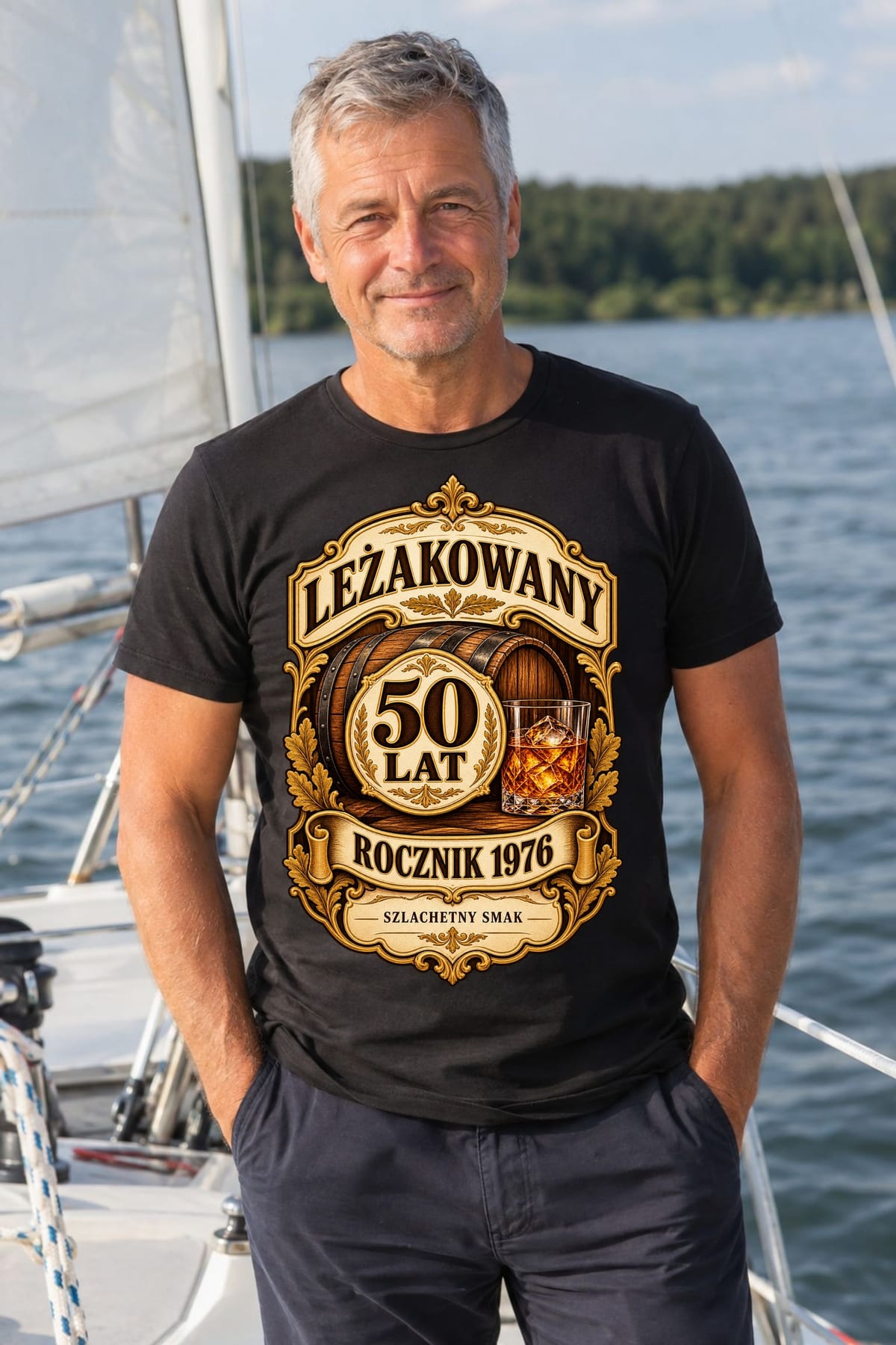 Koszulka męska czarna na 50 urodziny leżakowany rocznik 1976 whisky prezent, zdjęcie 5