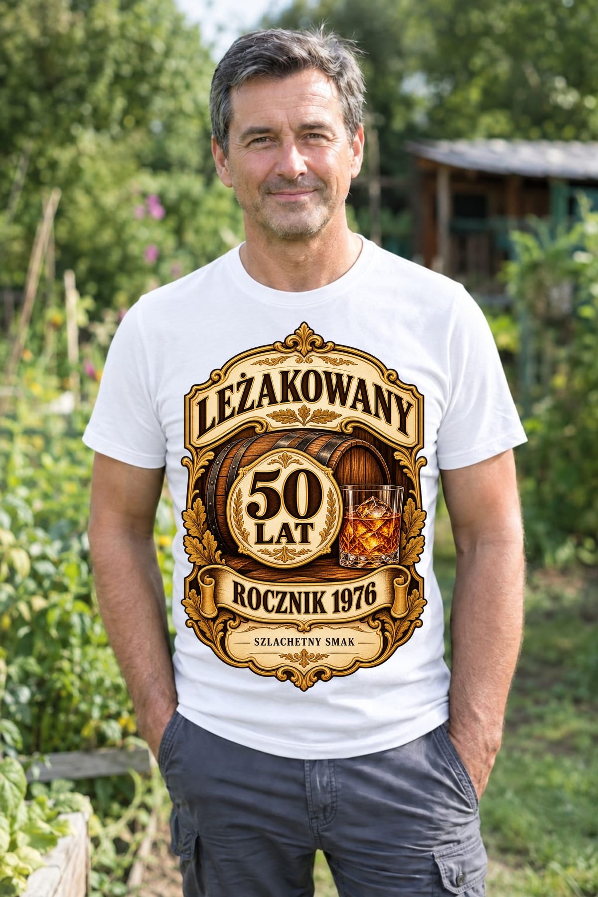 Koszulka męska biała na 50 urodziny leżakowany rocznik 1976 whisky prezent, zdjęcie 4