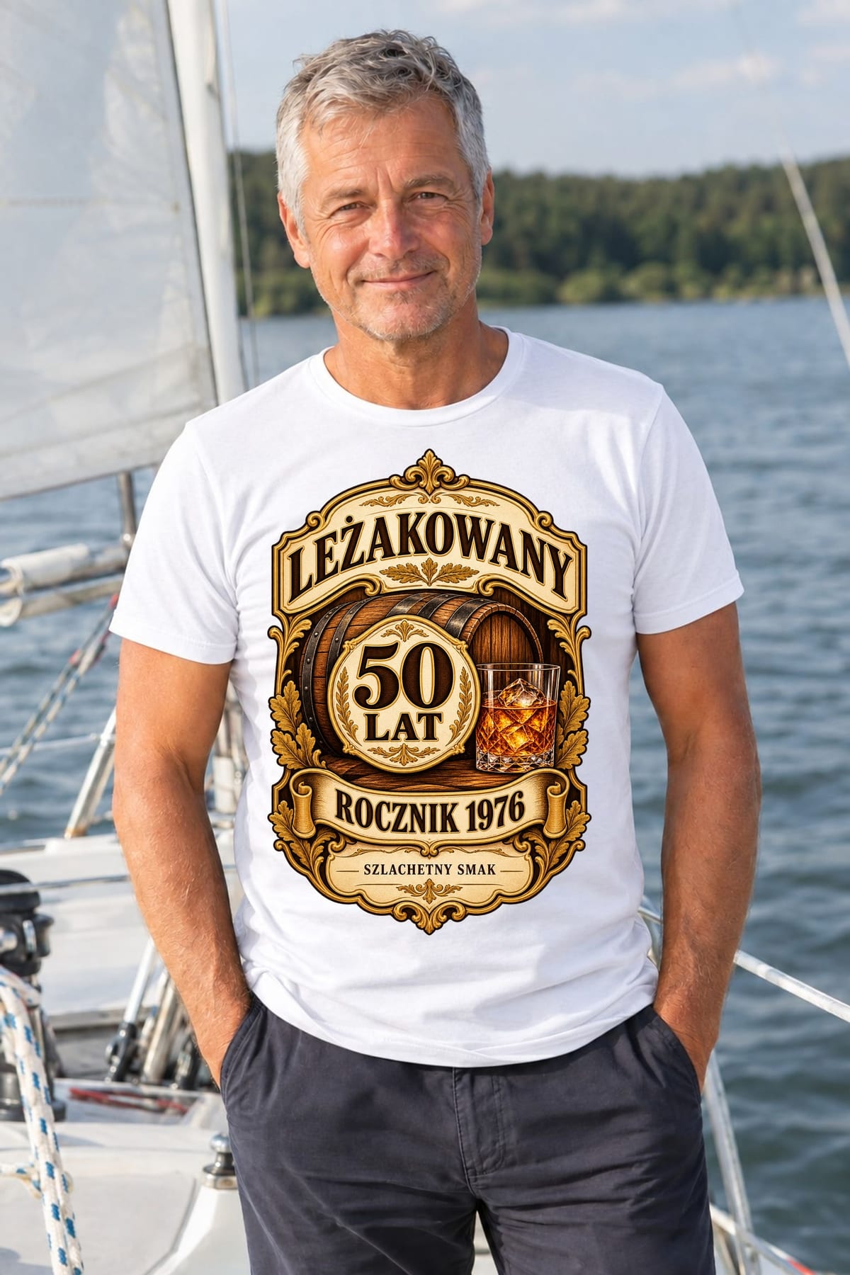 Koszulka męska biała na 50 urodziny leżakowany rocznik 1976 whisky prezent, zdjęcie 5