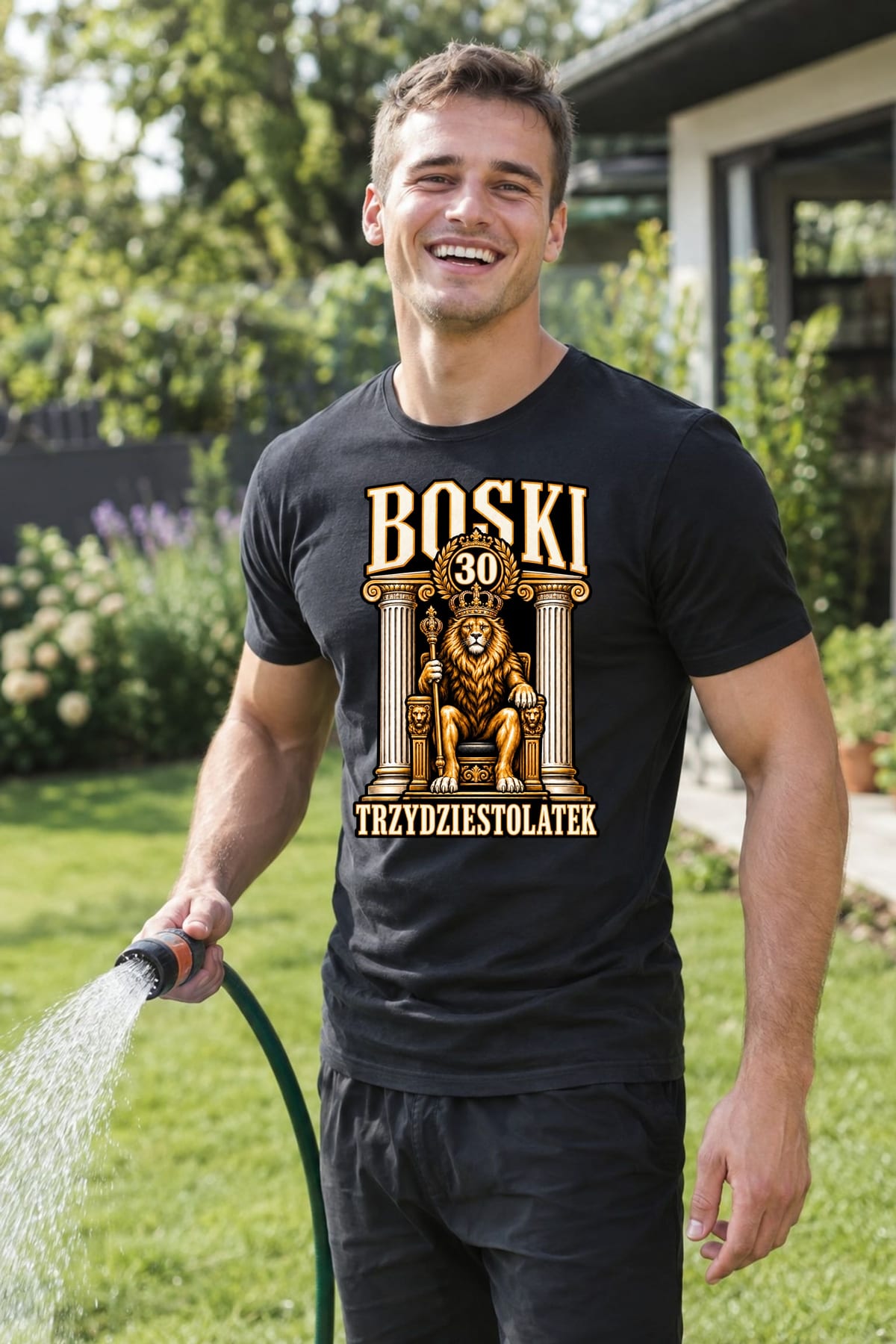 Koszulka męska czarna na 30 urodziny boski trzydziestolatek lew prezent, zdjęcie 3