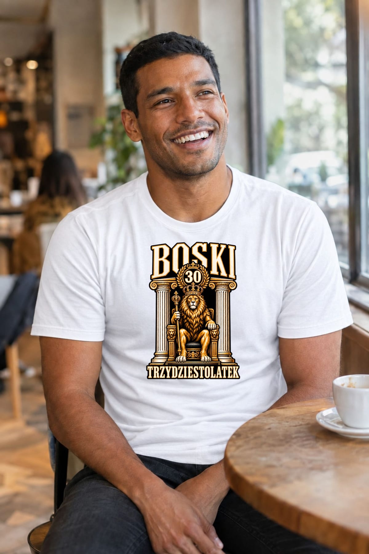 Koszulka męska biała na 30 urodziny boski trzydziestolatek lew prezent, zdjęcie 1