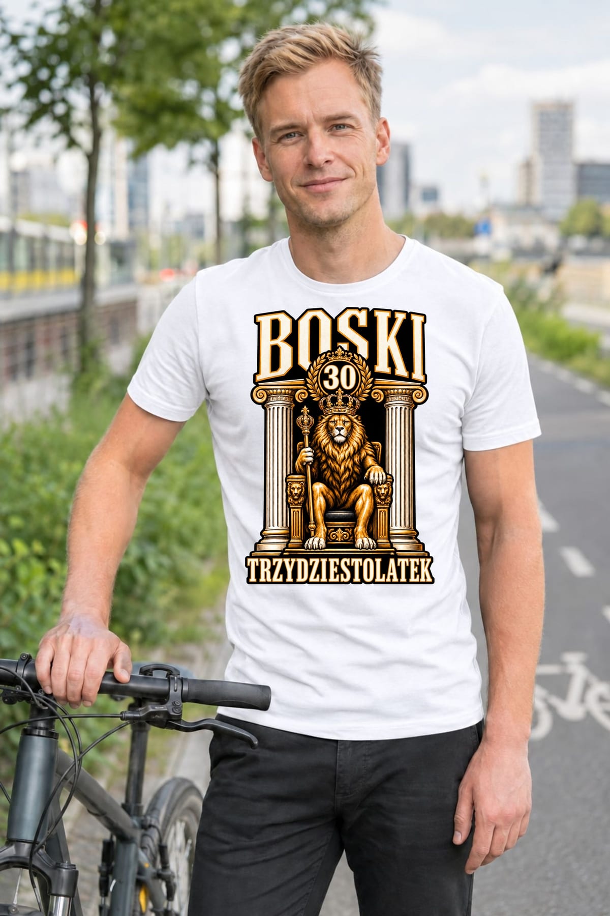 Koszulka męska biała na 30 urodziny boski trzydziestolatek lew prezent, zdjęcie 3