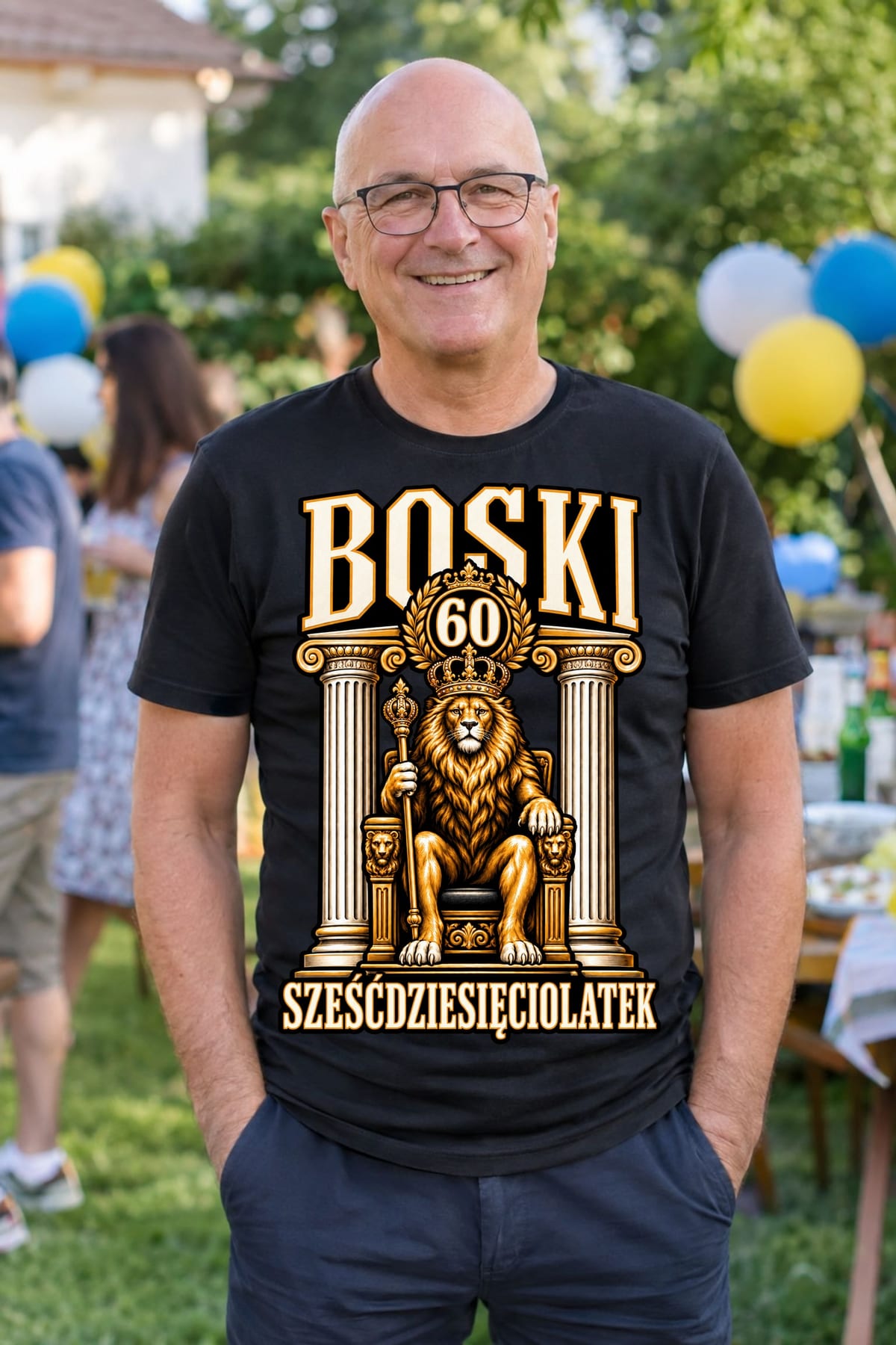 Koszulka męska czarna na 60 urodziny boski sześćdziesięciolatek lew, zdjęcie 3
