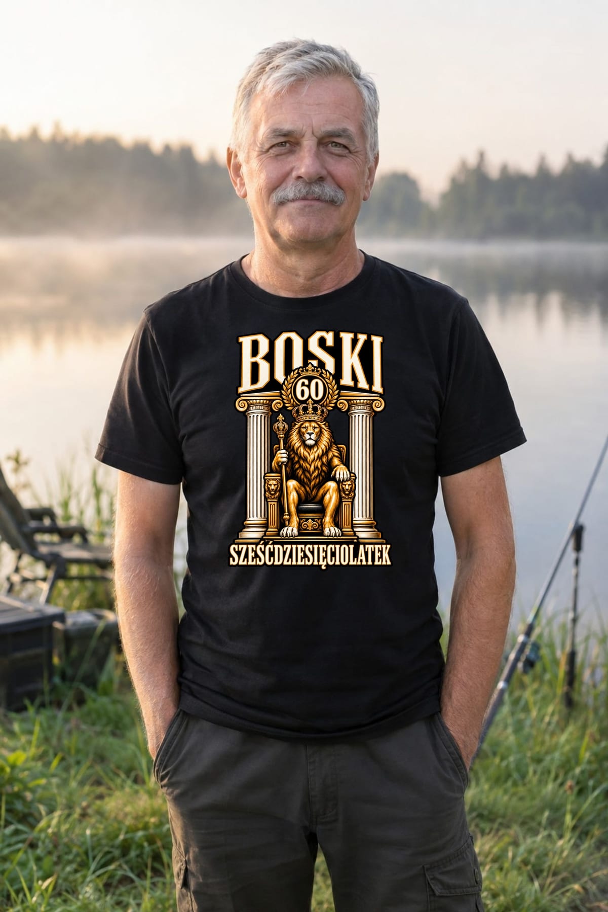 Koszulka męska czarna na 60 urodziny boski sześćdziesięciolatek lew, zdjęcie 5