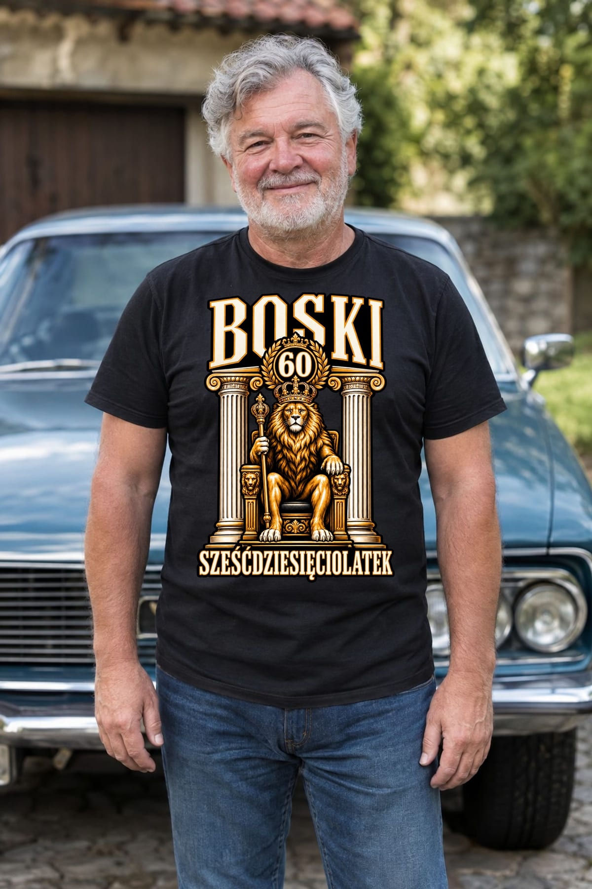 Koszulka męska czarna na 60 urodziny boski sześćdziesięciolatek lew, zdjęcie 6
