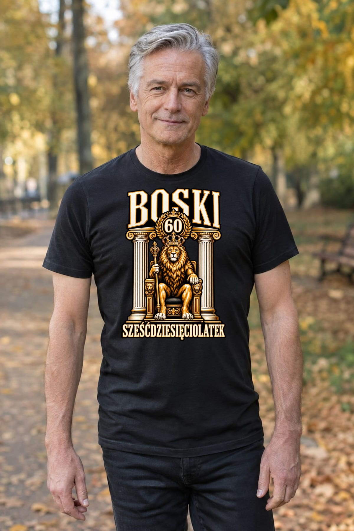 Koszulka męska czarna na 60 urodziny boski sześćdziesięciolatek lew, zdjęcie 8