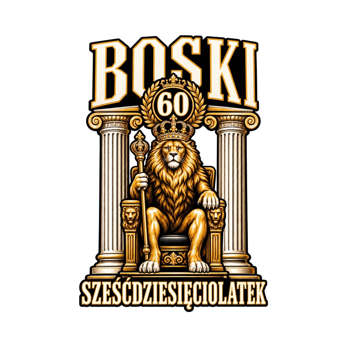 Koszulka męska biała na 60 urodziny boski sześćdziesięciolatek lew, zdjęcie 2
