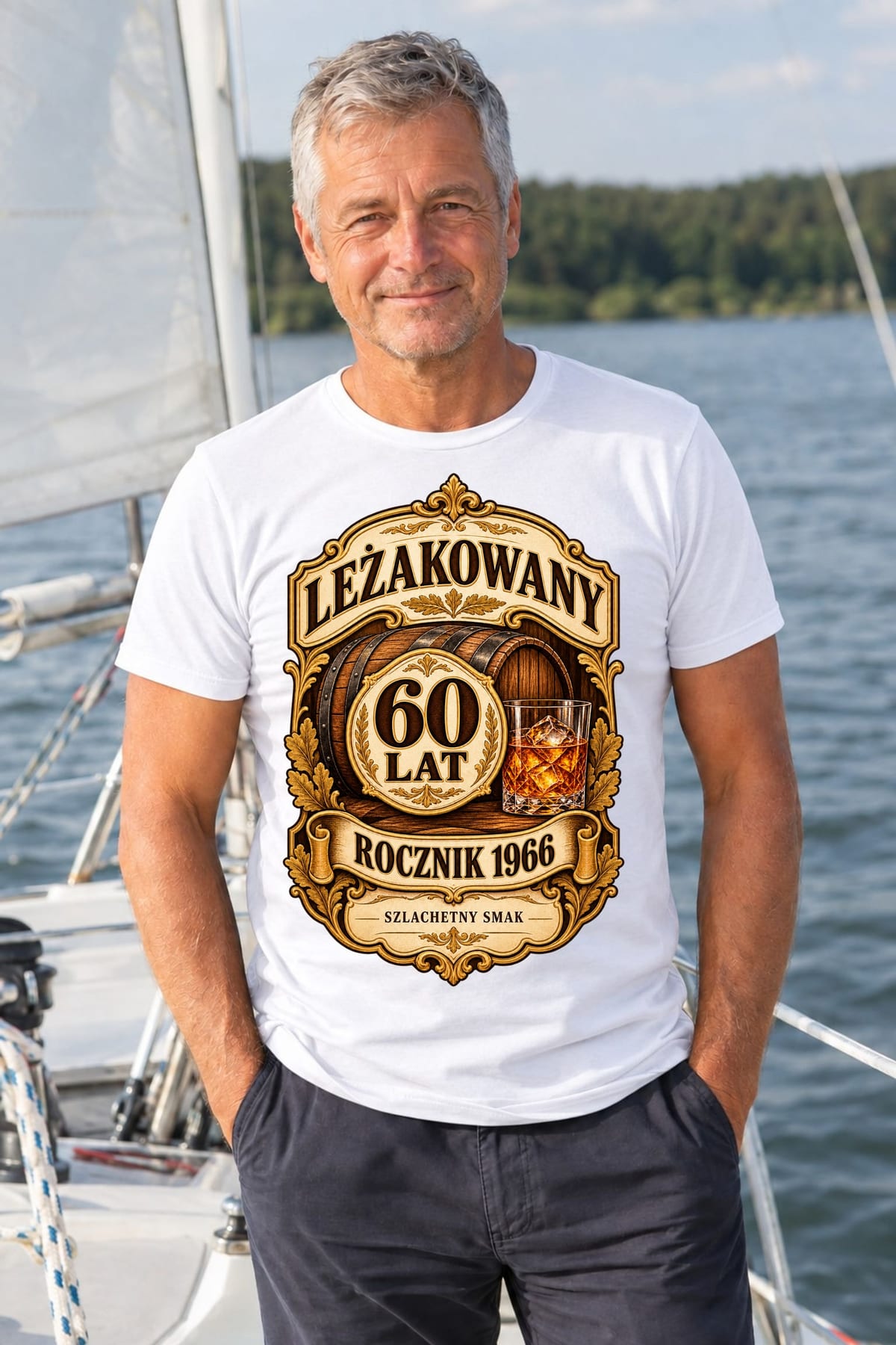 Koszulka męska biała na 60 urodziny leżakowany rocznik 1966 prezent, zdjęcie 8