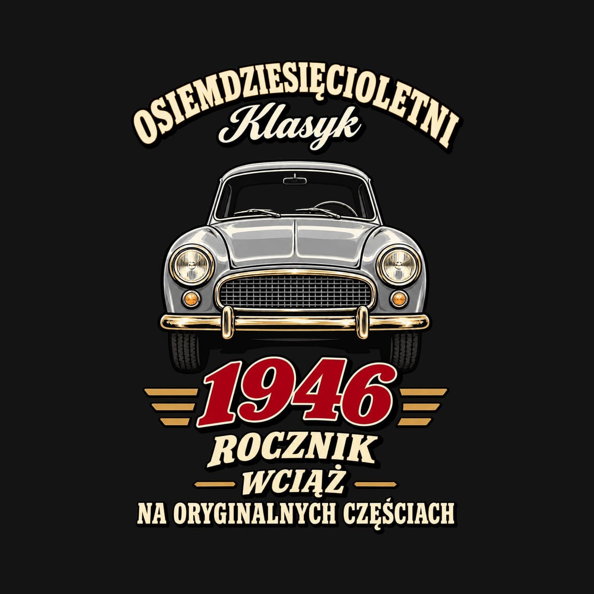Koszulka męska czarna na 80 urodziny Syrena rocznik 1946 prezent, zdjęcie 2