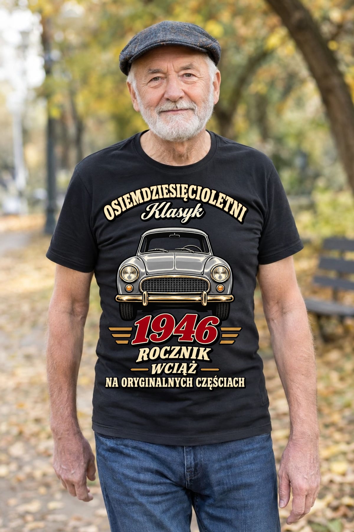 Koszulka męska czarna na 80 urodziny Syrena rocznik 1946 prezent, zdjęcie 4