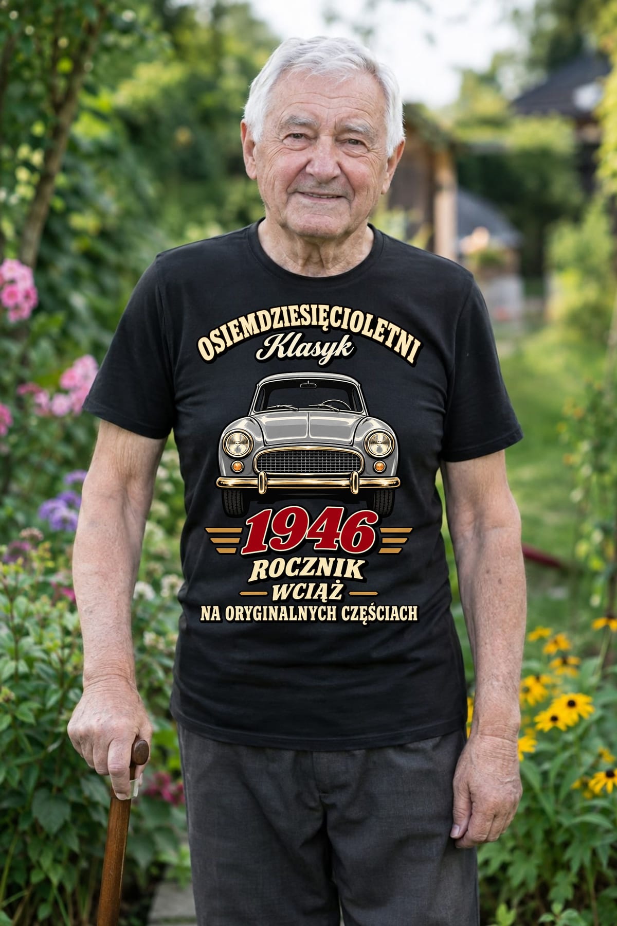 Koszulka męska czarna na 80 urodziny Syrena rocznik 1946 prezent, zdjęcie 5