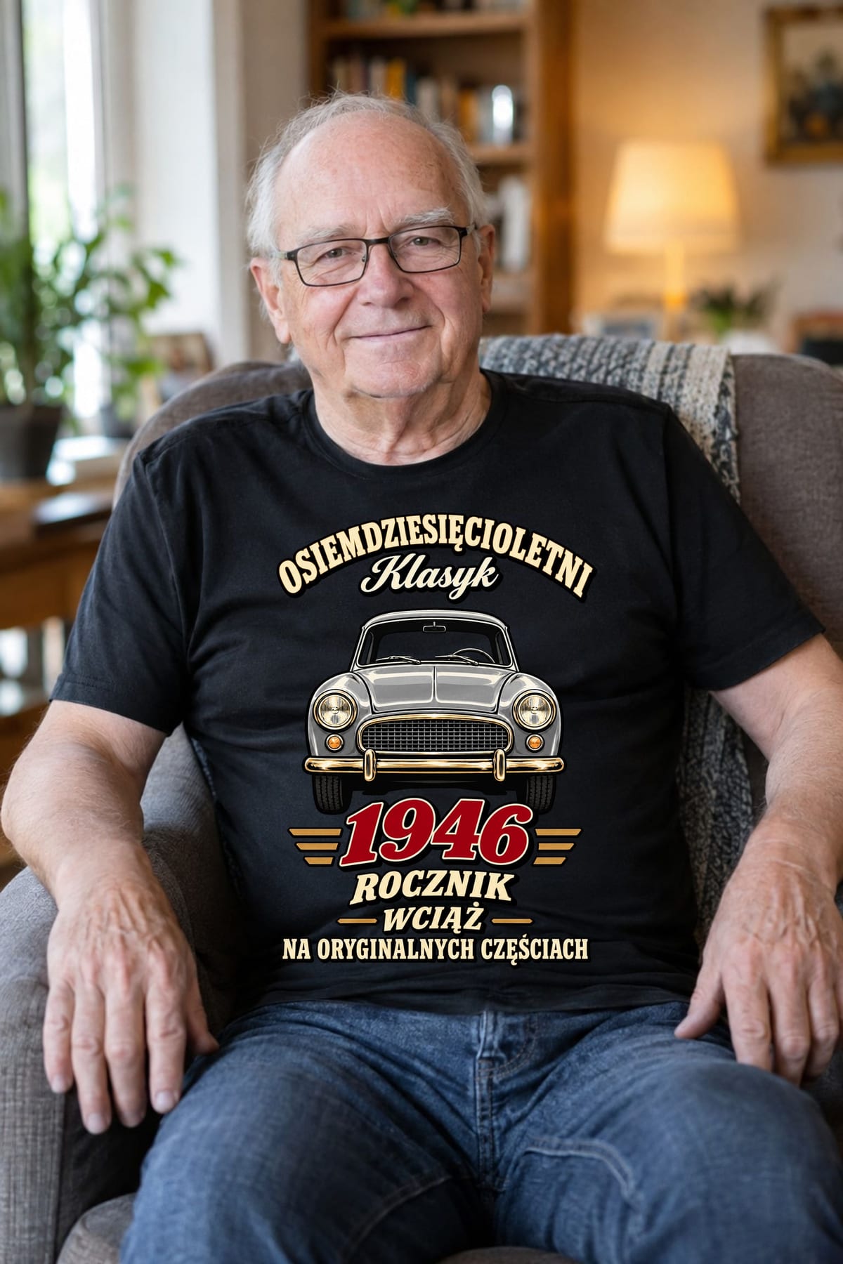 Koszulka męska czarna na 80 urodziny Syrena rocznik 1946 prezent, zdjęcie 8