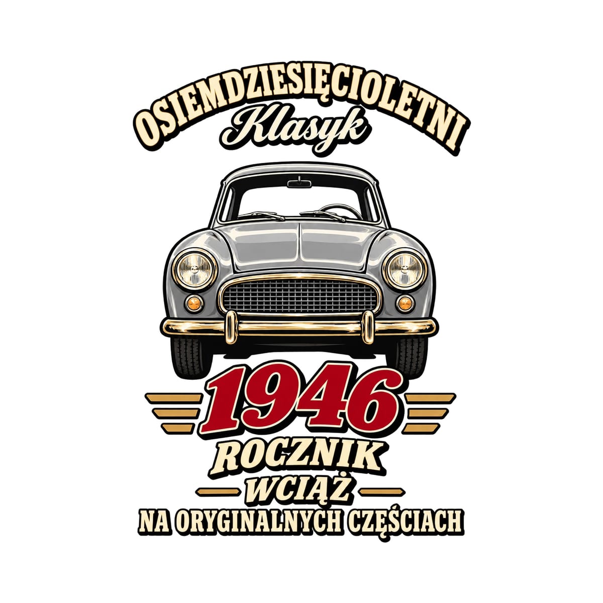 Koszulka męska biała na 80 urodziny Syrena rocznik 1946 prezent, zdjęcie 2