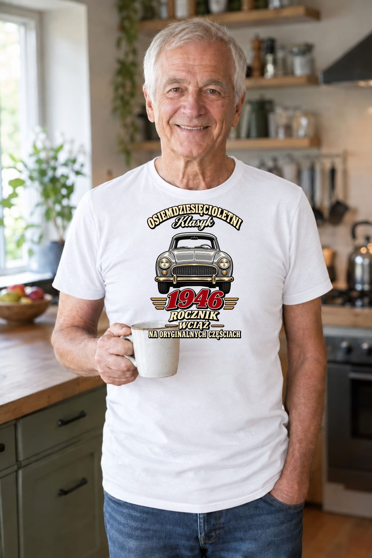 Koszulka męska biała na 80 urodziny Syrena rocznik 1946 prezent, zdjęcie 8