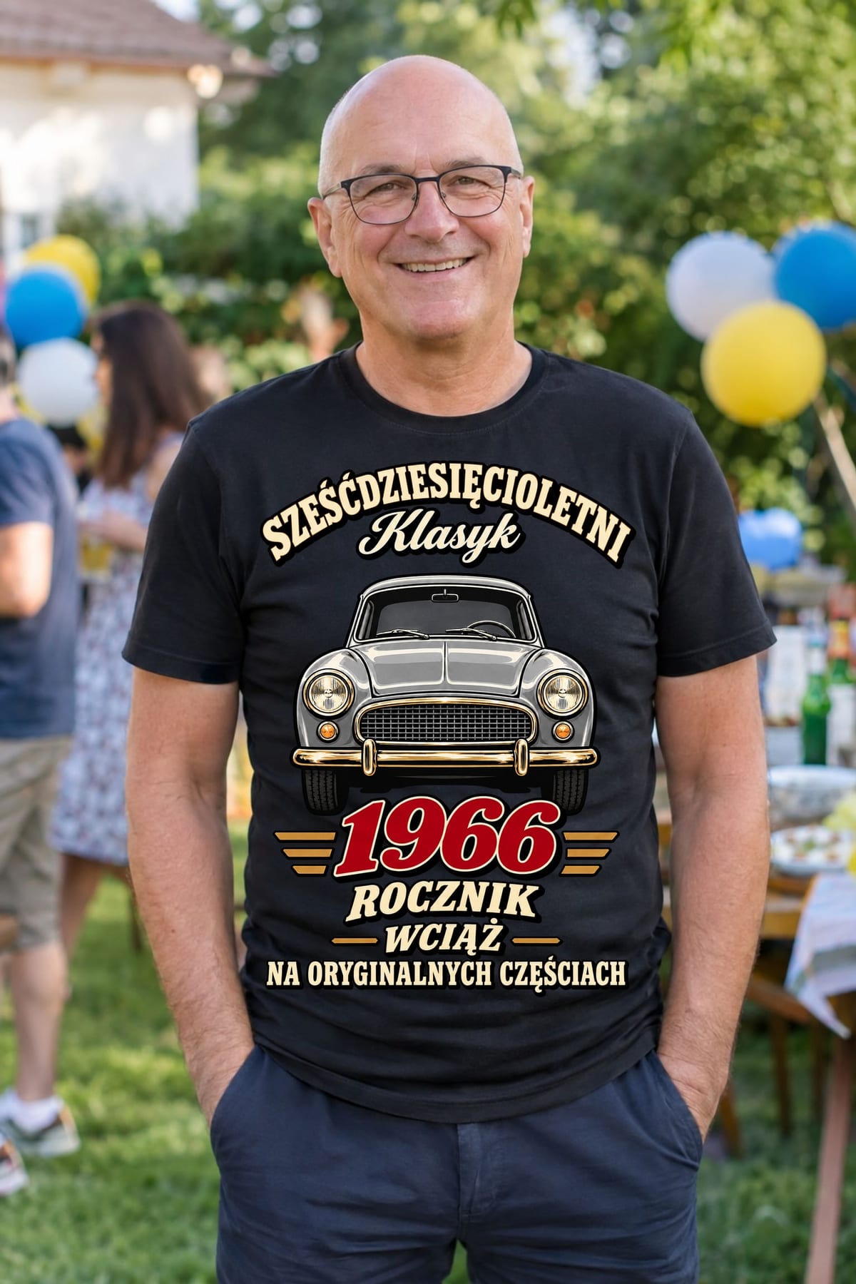 Koszulka męska czarna na 60 urodziny Syrena rocznik 1966 prezent, zdjęcie 3