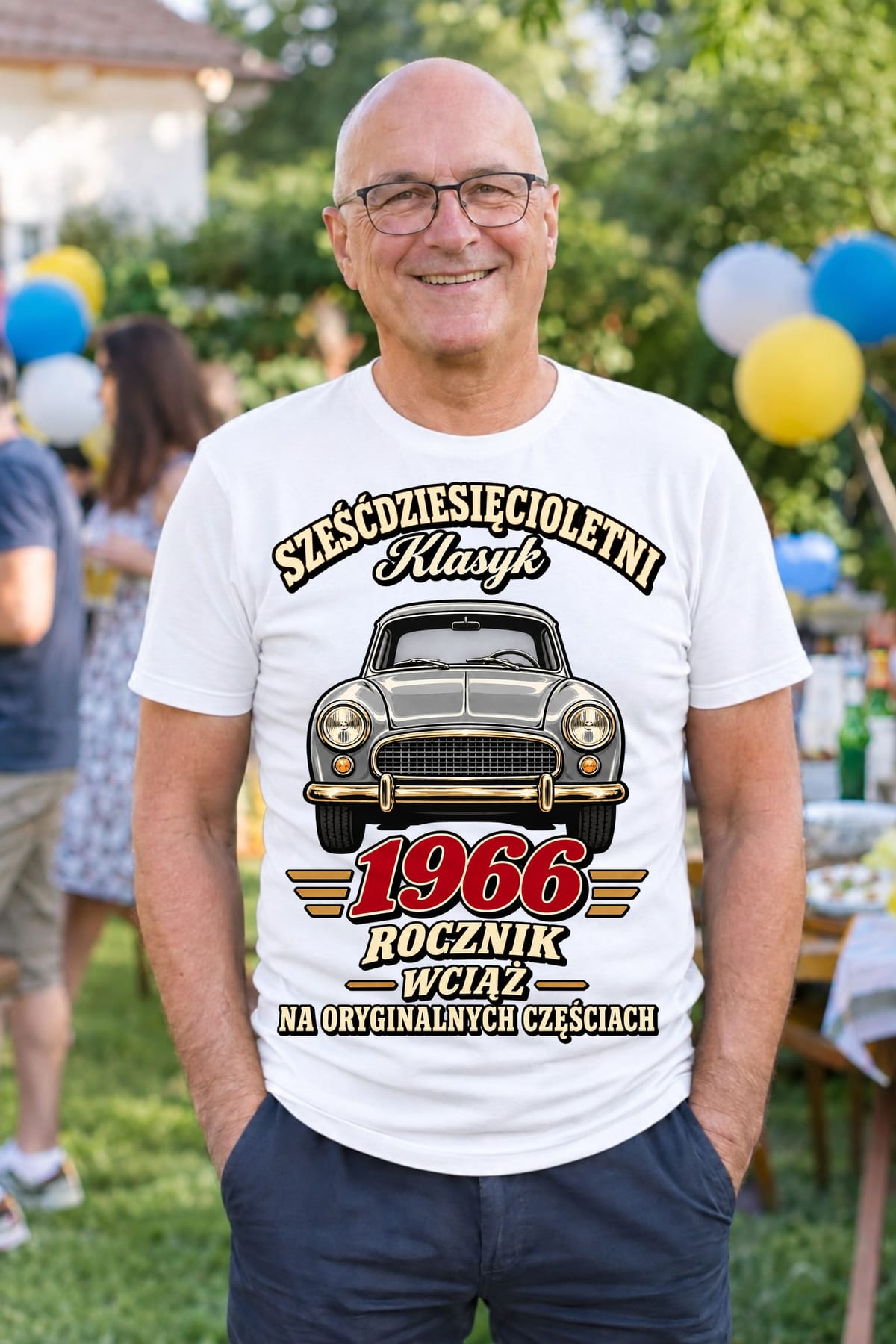 Koszulka męska biała na 60 urodziny Syrena rocznik 1966 prezent, zdjęcie 5