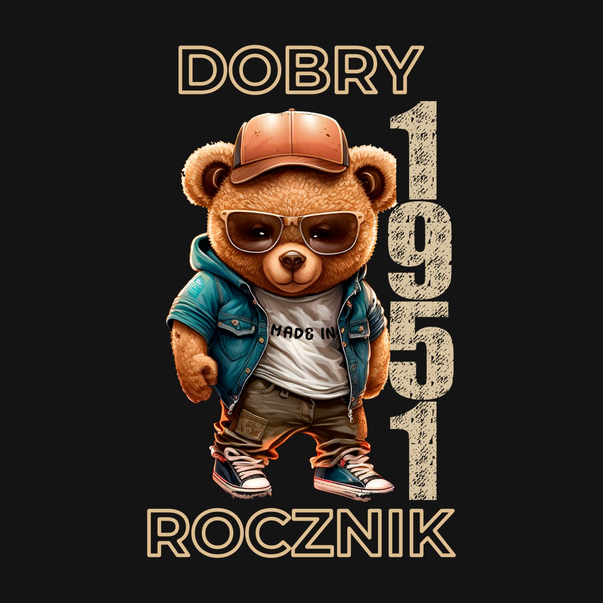 Koszulka męska czarna z misiem Dobry rocznik rocznik 1951 prezent na urodziny, zdjęcie 2