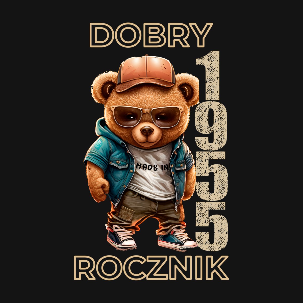 Koszulka męska czarna z misiem Dobry rocznik rocznik 1955 prezent na urodziny, zdjęcie 2