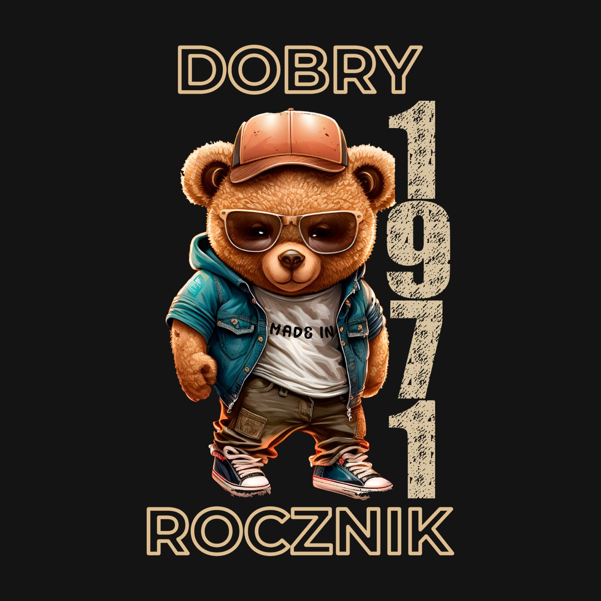 Koszulka męska czarna z misiem Dobry rocznik rocznik 1971 prezent na urodziny, zdjęcie 2